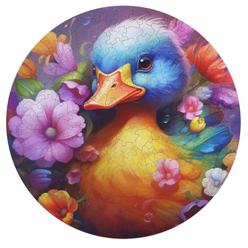 Puzzle für Erwachsene 195 Teile farbenfrohe Kunst Enten Puzzle für Erwachsene Holzpuzzle runde Puzzles Lernspielzeug Familienspiele 42 x 42 cm von zouxangzz