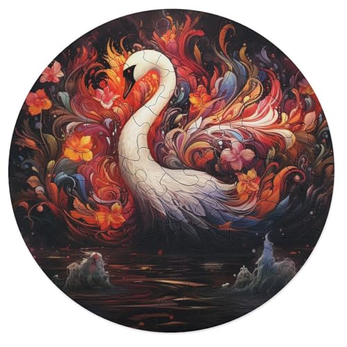 Puzzle für Erwachsene 68 Teile Kunst Tiere Flamingos Puzzle für Erwachsene runde Puzzles aus Holz Familienspiele 20 x 20 cm von zouxangzz