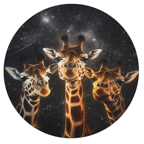 Puzzle für Erwachsene 68 Teile Tier Giraffe Puzzle für Erwachsene runde Holzpuzzles Familienspiele 20 x 20 cm von zouxangzz