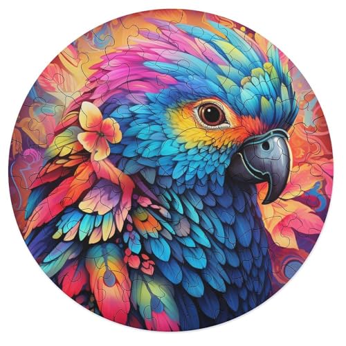 Puzzle für Erwachsene 68 Teile Tiere Vögel Papageien Puzzle für Erwachsene rundes Holzpuzzle Familienpuzzlespiel 20 x 20 cm von zouxangzz