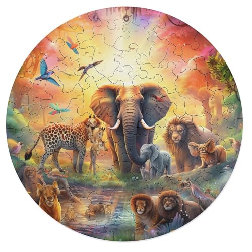 Puzzle für Erwachsene 68 Teile Tierwelt Puzzle für Erwachsene runde Holzpuzzles Familienspiele 20 x 20 cm von zouxangzz