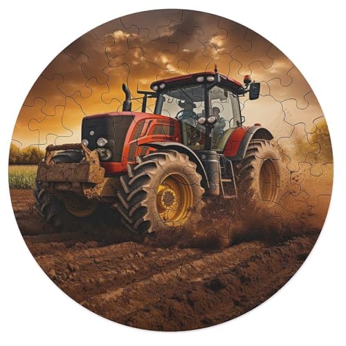 Puzzle für Erwachsene 68 Teile Traktor Anbaugeräte Puzzle für Erwachsene rundes Holzpuzzle Familienpuzzlespiel 20 x 20 cm von zouxangzz