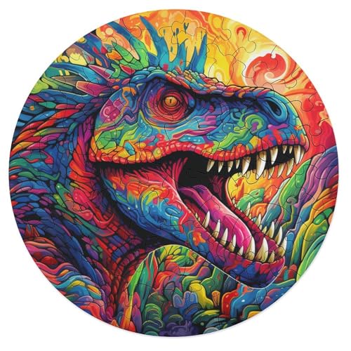 Puzzle für Erwachsene 68 Teile Uralte Dinosaurier Puzzle für Erwachsene rundes Holzpuzzle Familienpuzzlespiel 20 x 20 cm von zouxangzz