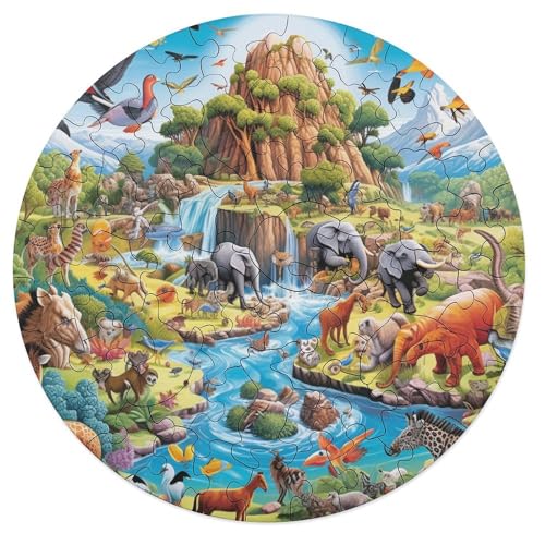 Puzzle für Erwachsene 68 Teile afrikanische Tiere Puzzle für Erwachsene runde Puzzles aus Holz Familienspiele 20 x 20 cm von zouxangzz