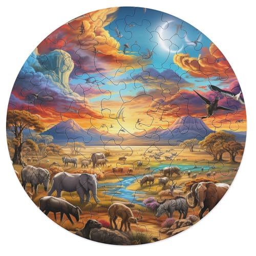 Puzzle für Erwachsene 68 Teile afrikanische Tiere Puzzle für Erwachsene runde Puzzles aus Holz Familienspiele 20 x 20 cm von zouxangzz