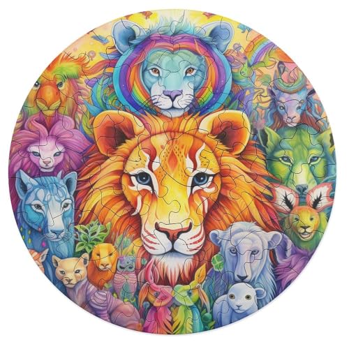 Puzzle für Erwachsene 68 Teile afrikanische Tiere Puzzle für Erwachsene rundes Holzpuzzle Familienpuzzlespiel 20 x 20 cm von zouxangzz