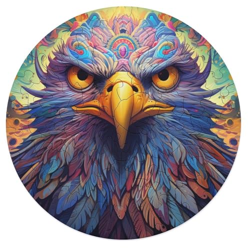 Puzzle für Erwachsene 68 Teile farbenfrohes Adler Puzzle für Erwachsene runde Holzpuzzles Familienspiele 20 x 20 cm von zouxangzz