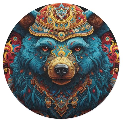 Puzzle für Erwachsene 68 teiliges Kunst Tier Bär Puzzle Geschenk rundes Holzpuzzle Lernspiel Herausforderungsspielzeug 20 x 20 cm von zouxangzz