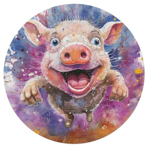 Puzzle für Erwachsene 68 teiliges Tierkunst Puzzle mit Schweinchen Geschenk rundes Holzpuzzle Lernspiel Herausforderungsspielzeug 20 x 20 cm von zouxangzz