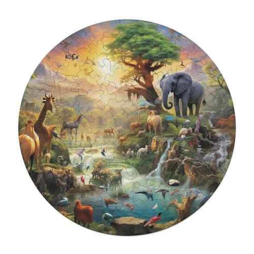 Puzzle für Erwachsene Afrikanische Tiere 120 teiliges Puzzle rundes Holzpuzzle für Erwachsene und Kinder ab 12 Jahren entspannendes geistiges und pädagogisches Spielzeug 29 x 29 cm von zouxangzz