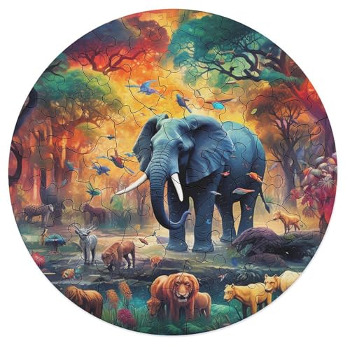 Puzzle für Erwachsene Afrikanische Tiere 68 teiliges Puzzle rundes Holzpuzzle für Erwachsene und Kinder ab 12 Jahren entspannendes geistiges Lernspielzeug 20 x 20 cm von zouxangzz