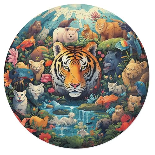 Puzzle für Erwachsene Afrikanische Tiere 68 teiliges Puzzle rundes Holzpuzzle für Erwachsene und Kinder ab 12 Jahren entspannendes geistiges Lernspielzeug 20 x 20 cm von zouxangzz