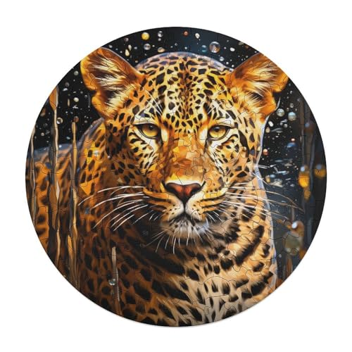 Puzzle für Erwachsene Afrikanischer Leopard 120 teiliges Puzzle rundes Holzpuzzle für Erwachsene und Kinder ab 12 Jahren entspannendes geistiges und pädagogisches Spielzeug 29 x 29 cm von zouxangzz