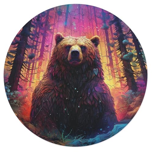 Puzzle für Erwachsene Art Animal Bear 68 teiliges Puzzle rundes Holzpuzzle für Erwachsene und Kinder ab 12 Jahren entspannendes geistiges Lernspielzeug 20 x 20 cm von zouxangzz