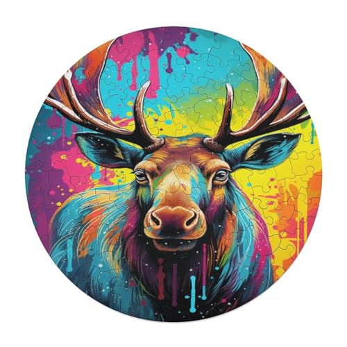 Puzzle für Erwachsene Art Moose 120 teiliges Puzzle rundes Holzpuzzle für Erwachsene und Kinder ab 12 Jahren entspannendes geistiges und pädagogisches Spielzeug 29 x 29 cm von zouxangzz