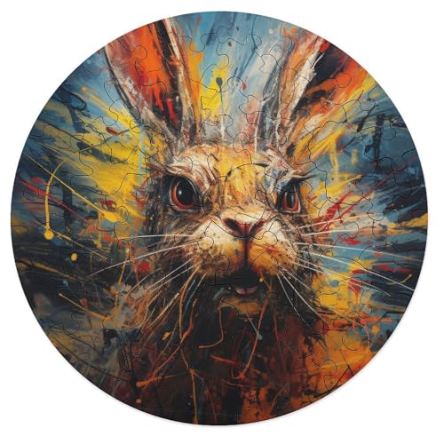 Puzzle für Erwachsene Art Rabbits 68 teiliges Puzzle aus Holz rund für Erwachsene und Kinder ab 12 Jahren Lernspiel 20 x 20 cm von zouxangzz