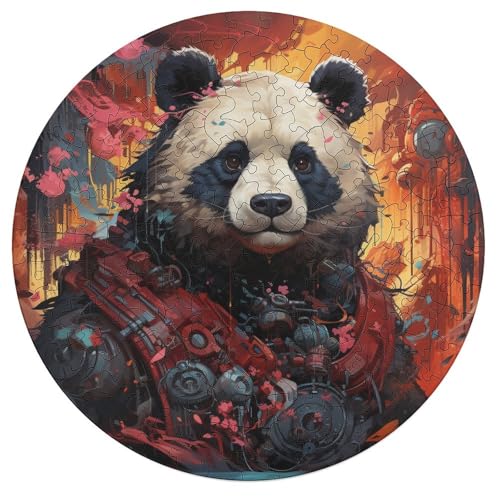 Puzzle für Erwachsene Bunter Tierpanda 195 teiliges Puzzle rundes Holzpuzzle für Erwachsene und Kinder ab 12 Jahren Lernspielzeug 42 x 42 cm von zouxangzz