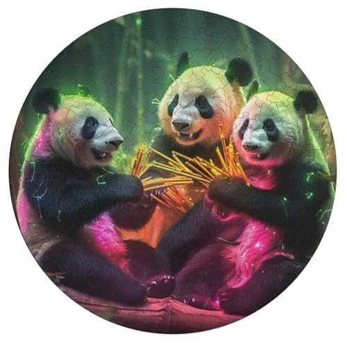 Puzzle für Erwachsene Tierpanda 195 Teile Puzzle für Erwachsene und Kinder ab 12 Jahren runde Holzpuzzles Denksportaufgabe 42 x 42 cm von zouxangzz