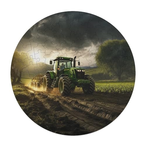 Puzzle für Erwachsene Traktor Anbaugeräte 120 teiliges Puzzle rundes Holzpuzzle für Erwachsene und Kinder ab 12 Jahren Lernspielzeug 29 x 29 cm von zouxangzz