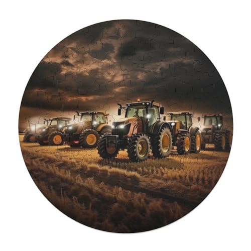 Puzzle für Erwachsene Traktor Anbaugeräte 120 teiliges Puzzle rundes Holzpuzzle für Erwachsene und Kinder ab 12 Jahren Lernspielzeug 29 x 29 cm von zouxangzz