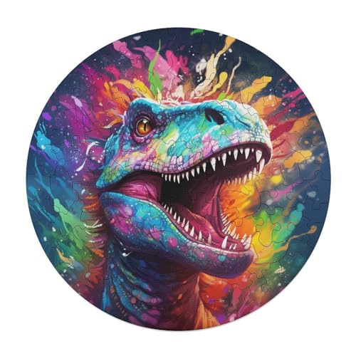 Puzzle für Erwachsene Uralte Dinosaurier 120 teiliges Puzzle rundes Holzpuzzle für Erwachsene und Kinder ab 12 Jahren entspannendes geistiges und pädagogisches Spielzeug 29 x 29 cm von zouxangzz