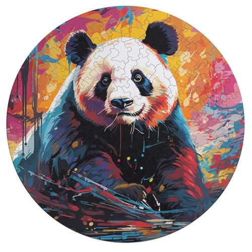 Puzzle für Erwachsene farbenfroher Tierpanda 195 teiliges Puzzle für Erwachsene und Kinder ab 12 Jahren runde Holzpuzzles Denksportaufgabe 42 x 42 cm von zouxangzz