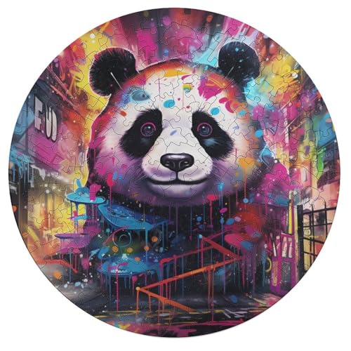 Puzzle für Erwachsene farbenfroher Tierpanda 195 teiliges Puzzle rundes Holzpuzzle für Erwachsene und Kinder ab 12 Jahren Heimdekorationspuzzle 42 x 42 cm von zouxangzz