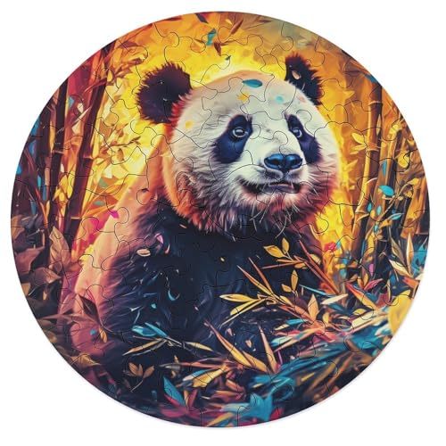 Puzzle für Erwachsene farbenfroher Tierpanda 68 teiliges Puzzle für Erwachsene und Kinder ab 12 Jahren runde Holzpuzzles Denksportaufgabe 20 x 20 cm von zouxangzz