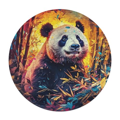 Puzzle für Erwachsene farbenfrohes Tier Panda Puzzle 120 Teile für Erwachsene rundes Holzpuzzle für Erwachsene und Kinder ab 12 Jahren anspruchsvolles Spiel 29 x 29 cm von zouxangzz