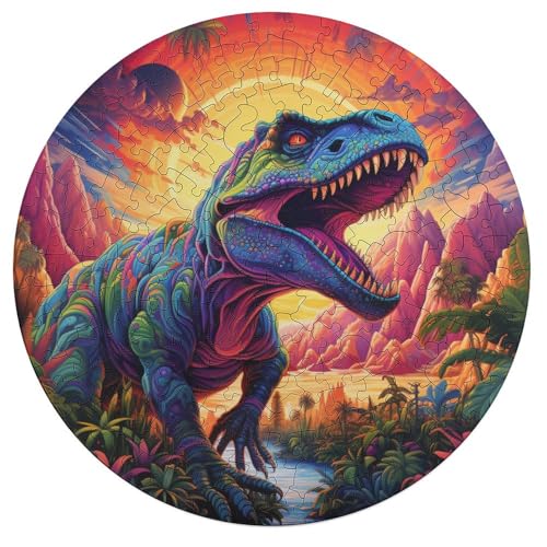 Puzzle für Erwachsene und Kinder Uralte Dinosaurier 195 teiliges Puzzle runde Holzpuzzles für Erwachsene und Kinder anspruchsvolles Spiel 42 x 42 cm von zouxangzz