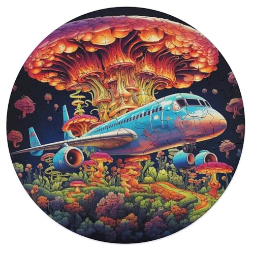 Puzzle für Erwachsene und Kinder buntes Flugzeug 68 teiliges Puzzle runde Holzpuzzles für Erwachsene und Kinder anspruchsvolles Spiel 20 x 20 cm von zouxangzz