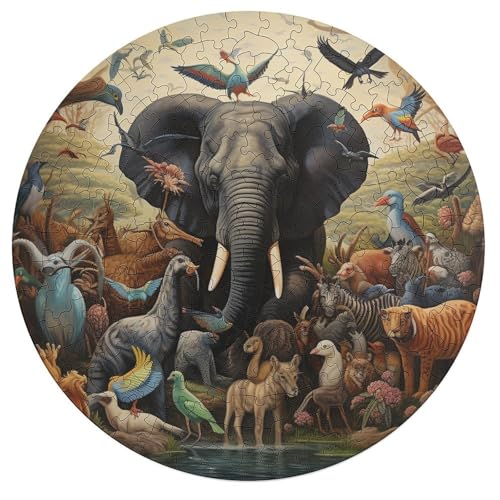 Puzzles 195 Teile Puzzles für Erwachsene und Kinder Afrikanische Tiere Puzzle für Erwachsene Holzrundes Puzzle Lernspiel für Erwachsene und Kinder 42x42cm von zouxangzz