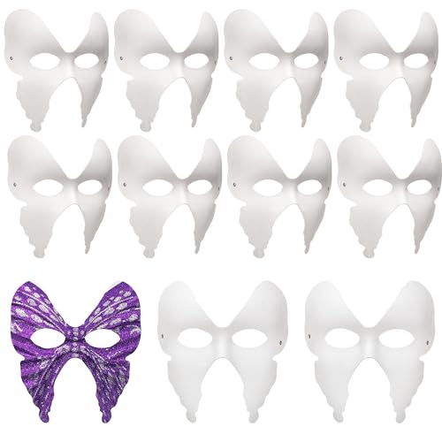 zrfgbxim 10 Stück Papiermasken zum Bemalen, Schmetterlingsmaske, DIY Weißes Masken zum Anmalen, Unbemalte DIY Papier Maske, Cosplay Masken für Halloween Maskerade Party Maskenball Masken von zrfgbxim