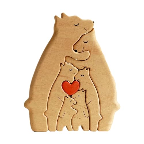 Bär Home Decor | Bärenfamilie Figur | Holzbärenskulpturen, Holzpuzzle der Bärenfamilie, Desktop-Holzbärenornament, dekorative Familienkunstskulptur für die Tischdekoration von zwxqe