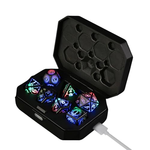 Beleuchtetes Würfel-Set, elektronisch, polyedrisch, wiederaufladbar, RPG, blinkender Würfel mit Ladehülle für Rollenspiele, LED-Würfel für Tischplatte, 10 x 7,2 x 3,3 cm von zwxqe