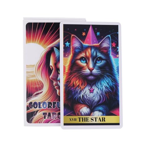 Buntes Katzentarot, Tarot-Deck-Anfänger, 78 Stück, originelle Tarotkarten, Katzen-Thema-Tarot-Deck, Tarotkarten für Anfänger, 10,3 x 6 cm, Tarot-Lesekarten, englische Tarotkarten für Anfänger von zwxqe