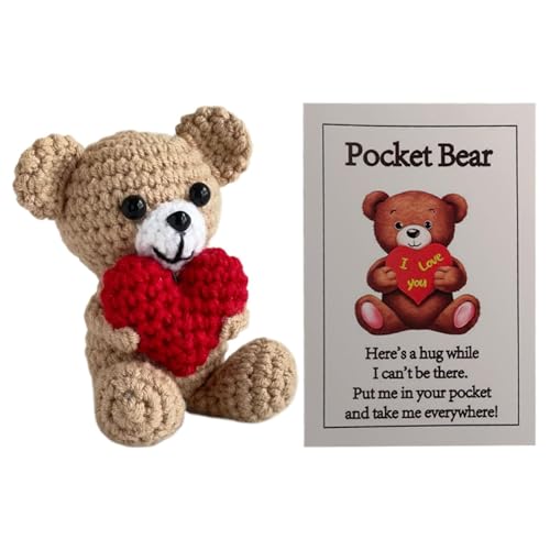 Crochet Bear Doll for Boys and Girls, Cute Plush Knitted Bear Doll, Handmade Crochet Bear Stuffed Animal, Pocket Stuffed Animal Crochet Doll, Heart Plush Crochet Bear Toy, Handmade Bear Doll for Kids von zwxqe