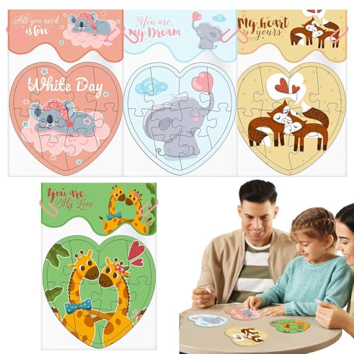 Kids Animal Puzzles, Cartoon Heart Shape Puzzle Set, Interactive Kids Puzzles for Gatherings, Brain Teaser Toys, Greeting Card Puzzle for Children's Day, Valentines Day, Gathering von zwxqe