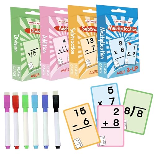 Kinder Mathematik-Set, Lernkarten zum Lernen, Mathematik-Praxiskarten, Mathematikspiel für Kinder, 144 Mathe-Lernkarten, Mathematik-Lernspiel, Mathe-Karten-Set für Kinder von 4–8 Jahren von zwxqe