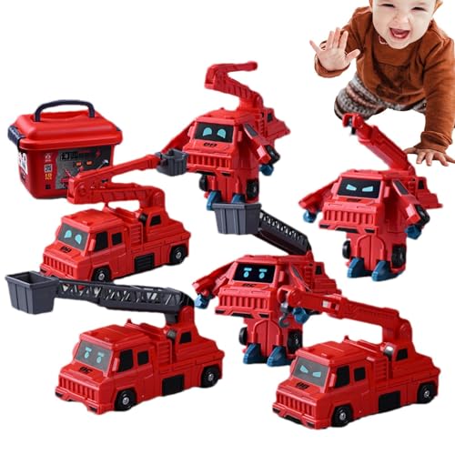 Roboter-Autospielzeug | Roboter-Baufahrzeuge | Magnetisches Feuerwehrauto, pädagogisches Stammspielzeug, Fahrzeuge verwandeln Roboterspielzeug, verwandelnde Roboter für Jungen und Mädchen, Aktivitätss von zwxqe