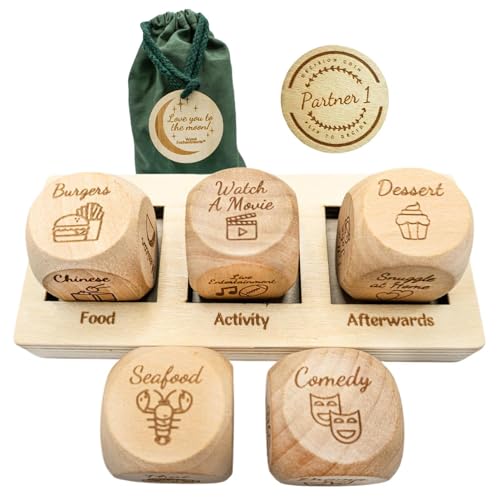 Valentine's Day Date Night Dice, Fun Night Dating Decision Dice, Wooden Date Night Dice, Fun Dating Decision Dice Set, Food, Activity, Seafood, Comedy, and Afterwards Dice, Perfect for Him & Her von zwxqe