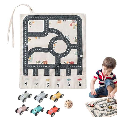 Wooden Race Car Toy Set with Canvas Play Mat, Educational Vehicle Game, Fine Motor Skills Development Toy, Logical Learning Activity for Kids, Ideal Party Favors for Children von zwxqe