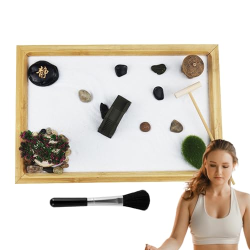 Zen Garden Sandwanne - Mini Zen Garten Tischplatte Holz Sandschale - Japanischer Stil Home Decor Inklusive 3 Taschen Sand für Schreibtische, Büros, Küchentische von zwxqe