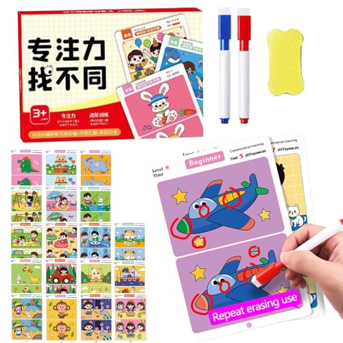 Zwxqe Search and Find Cards, 64-Page Activity Card Set, Educational Sensory Toy, Includes 2 Dry Erase Markers for Preschool Kids, Girls, and Boys Ages 3-8 von zwxqe