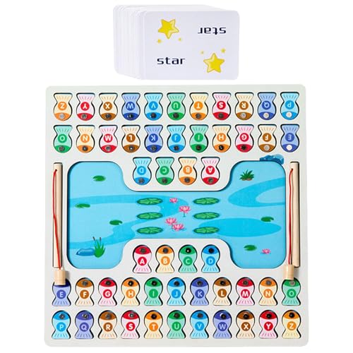 zwxqe Early Education Fishing Board, Educational Wooden Magnetic Fishing Game, Alphabet Learning Toy for Aged 4-6, Developmental Early Learning Toy - Engaging Magnetic Fishing Game von zwxqe