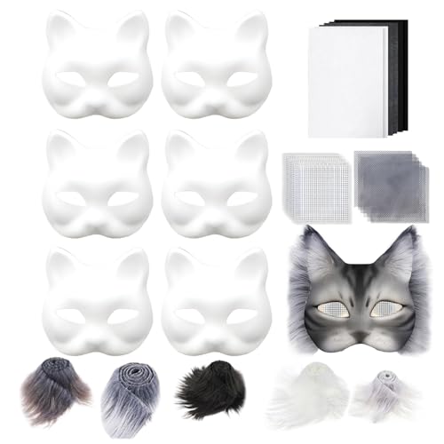 zwxqe Katzengesichtsabdeckungs-Set, Halloween-Gesichtsbedeckung mit Augennetzen, Kinderkostüm für Jungen und Mädchen, Cosplay, Familie, Freunde, Erwachsene, Fotoshooting, Partys, Theater zwxqe Katzengesichtsabdeckungs-Set, Halloween-Gesichtsbedeckung mit Augennetzen, Kinderkostüm für Jungen und Mädchen, Cosplay, Familie, Freunde, Erwachsene, Fotoshooting, Partys, Theater von zwxqe