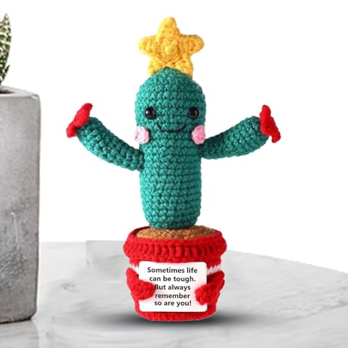 zwxqe Positive Crochet Animals Cactus, Inspirational Crochet Doll, Knitted Emotional Support Toy, Positive Plush Star with Uplifting Message for Adults, Kids, and Friends von zwxqe