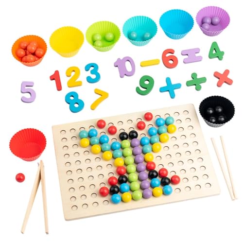 zwxqe Rainbow Wooden Peg Board Beads Game, Color Sorting Wooden Board Bead Game | Interactive Peg Board with Clips and Matching Bowl | Educational Toy with Tweezers for Developing Fine Motor Skills von zwxqe