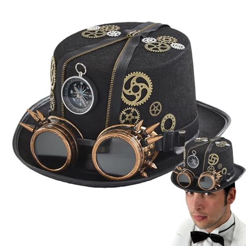 zwxqe Steampunk Hut mit Brille, Steampunk Time Traveler Hut, Gothic Cosplay Hut mit Brille, Zylinder für Steampunk Kostüme, Steampunk Dress-Up Zubehör, Steampunk Hüte für Erwachsene von zwxqe