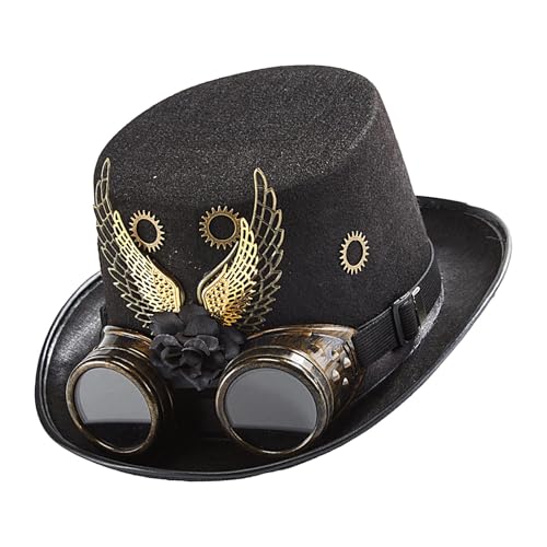 zwxqe Steampunk Top Hat, Halloween Gear Hat, Viktorianischer Cosplay Hut, Retro Steampunk Kopfbedeckung, Steampunk Hut mit Brille, Damen Steampunk Zubehör, Herren Steampunk Kostüm Hut von zwxqe